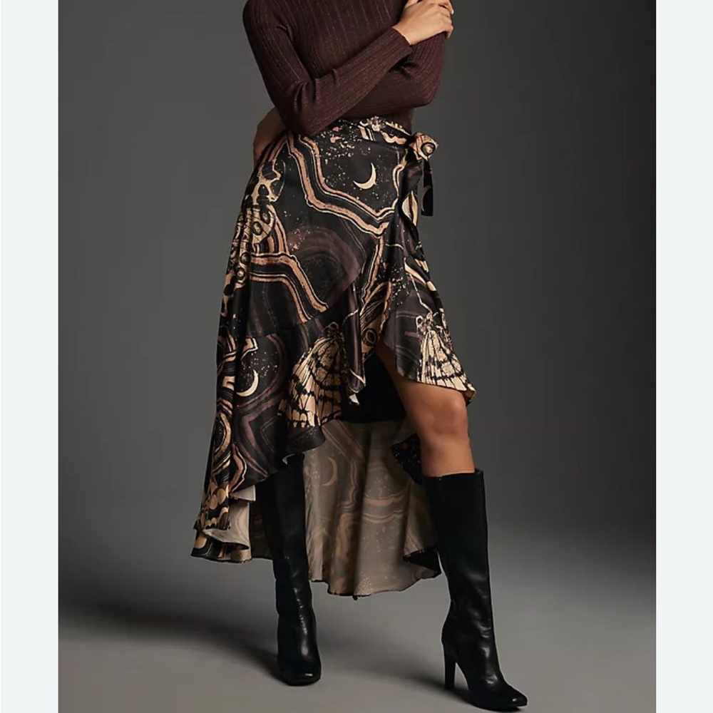 NWT! Printer Johnson for Anthologie Wrap Skirt Moth Print Size XXS